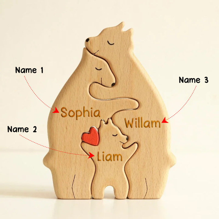 Personalised Wooden Bears Family Puzzle Custom 3 Names Gifts for Family