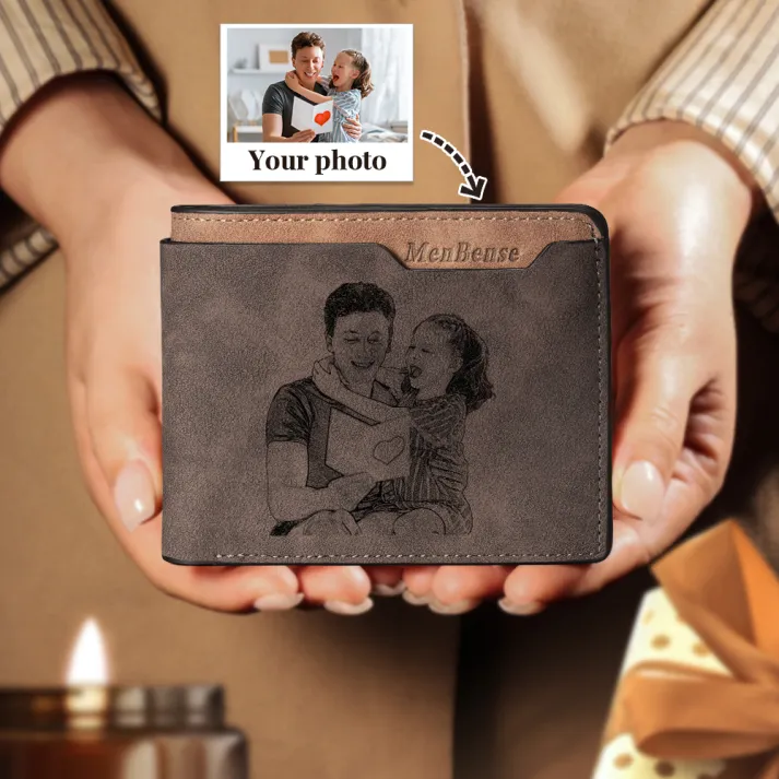 Wallet Gift Set Men Photo Wallet Custom with Name Photo Letter Personalized Photo Keychain Gift for Him | Jessemade