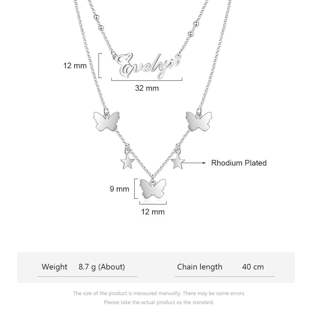 Personalised Stacked Butterfly Necklace Custom 1 Name Necklace Gift For Her