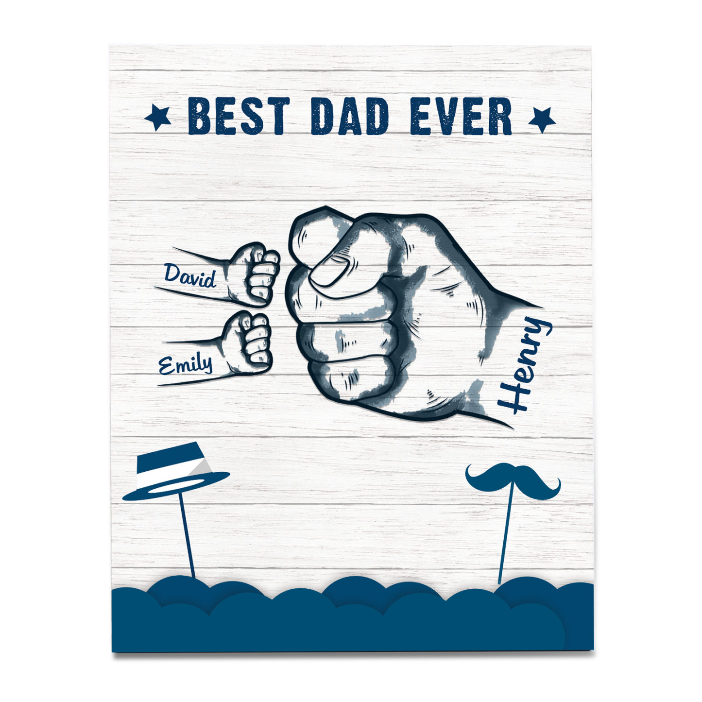 3 Names - Personalised Wooden Ornament Fist Bump Style Engraved Name and Text Ornament for Dad