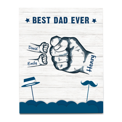 3 Names - Personalised Wooden Ornament Fist Bump Style Engraved Name and Text Ornament for Dad