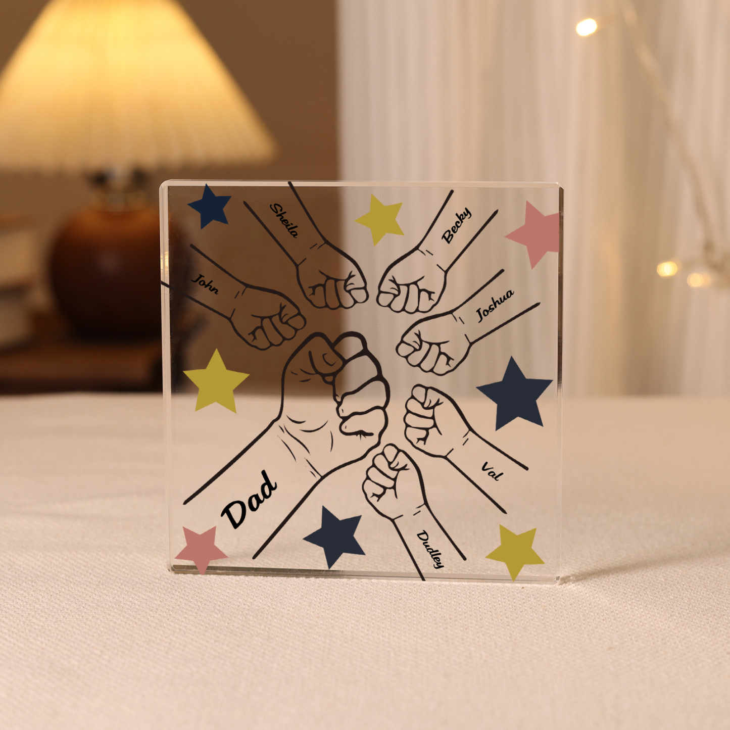 7 Names - Personalised Fist Bump Family Acrylic Keepsake Customized Name Acrylic Home Decor Gift for Dad