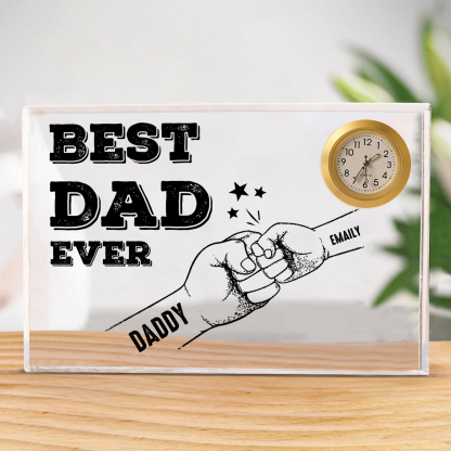 2 Names - Personalised Fist Bump Pattern Custom Name Acrylic Rectangular Clock Ornament Father's Day Gift