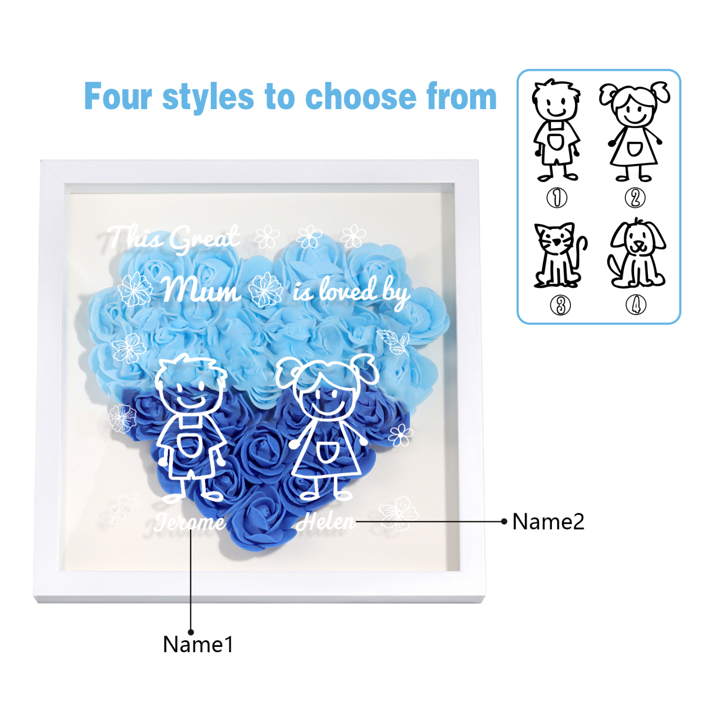 Personalised 3D Floral Shadow Box – Custom 2 Kids&Pets Names –This Great Mum Is Loved By- Gift for Mum, Nan & Loved Ones| Jessemade