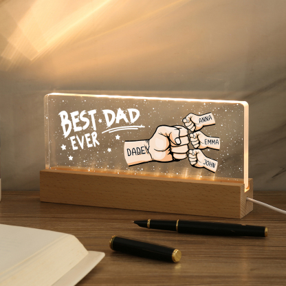 4 Names - Personalised Fist Bump Lamp - Best Dad Ever - Father's Day Gift for Dad