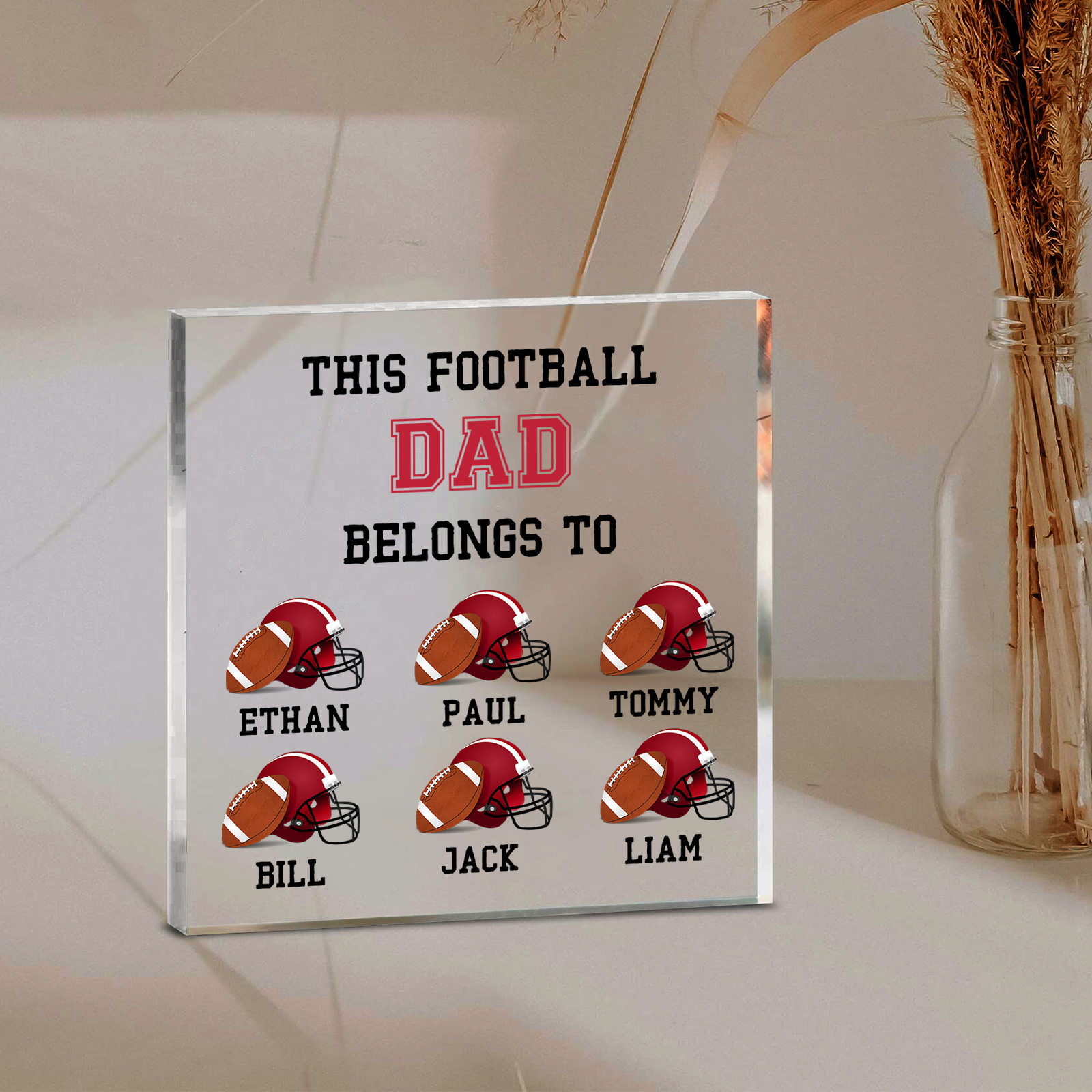 6 Names -Personalised Football Acrylic Keepsake Customized Name Acrylic Plaque Ornament Father's Day Gift for Dad