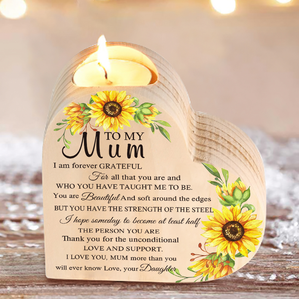 To My Mum Heart-Shape Candlesticks-I Love You- Wooden Custom Candle Holder For Mum