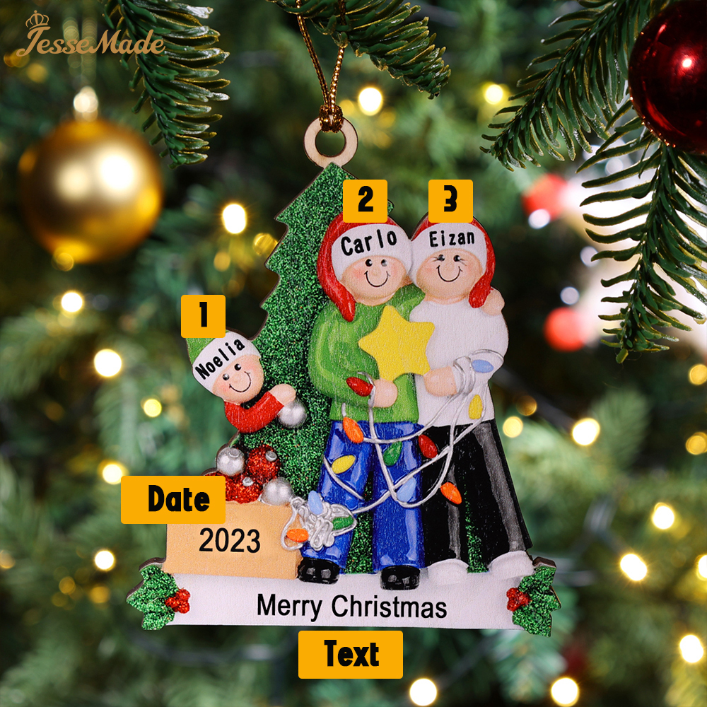 3 Names-Family Christmas Wooden Ornament Custom 3 Names Hanging Ornament Gifts For Family