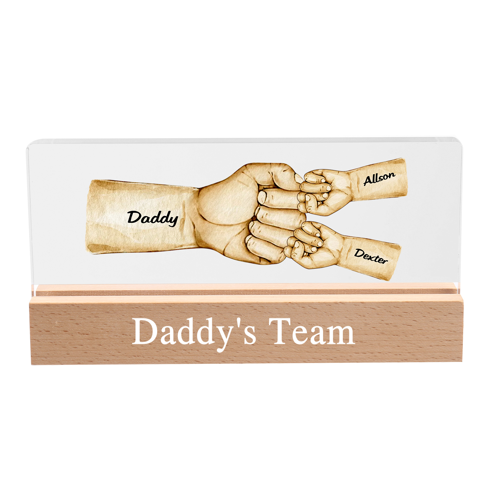 3 Names - Personalised Fist Bump Pattern Table Lamp Customized Text Father's Day Gift for Dad