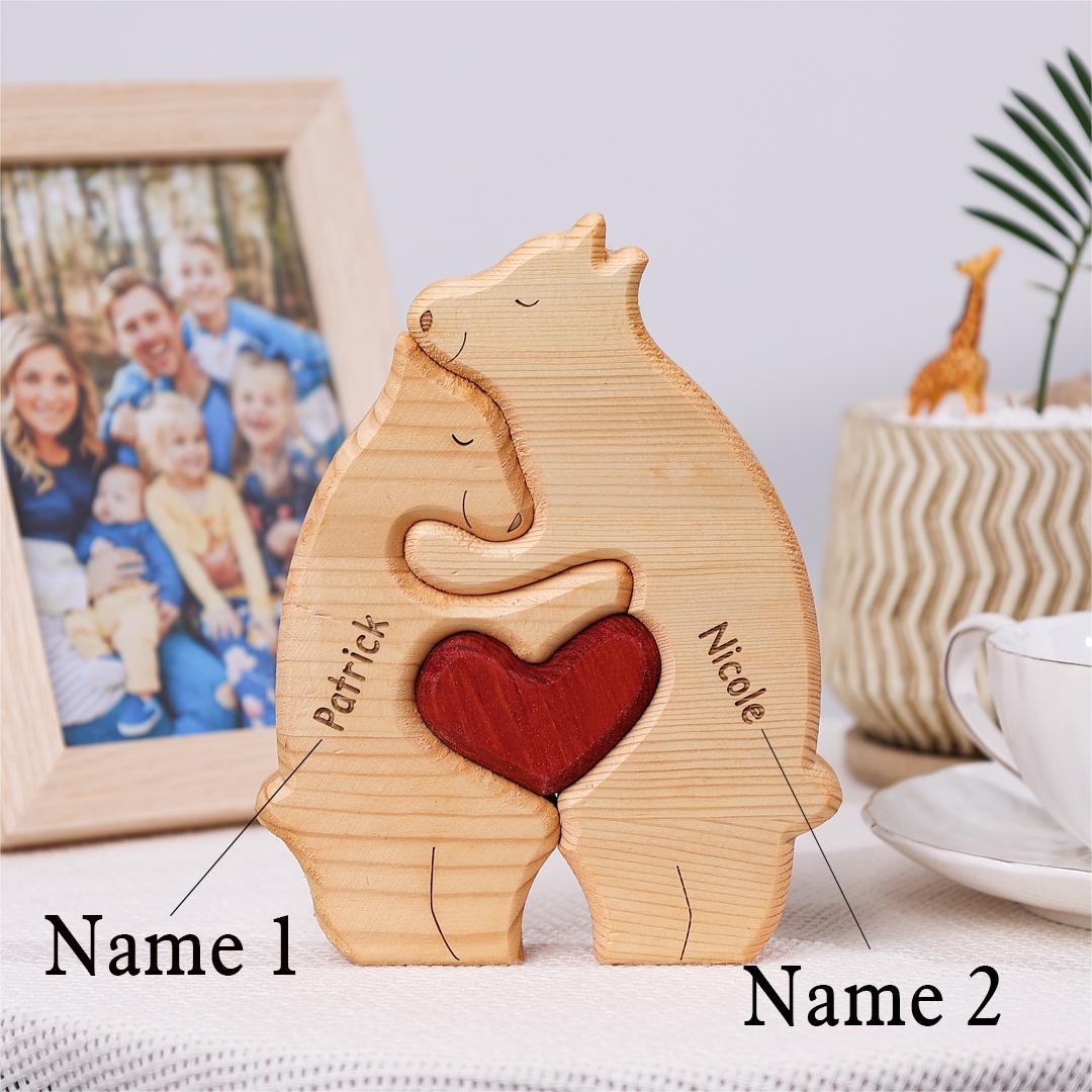 Personalised Wooden Bears Family Puzzle Custom 2 Names Gifts for Family