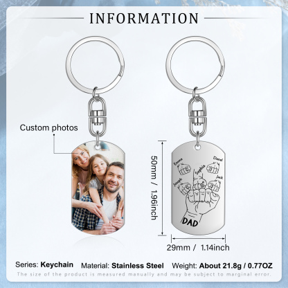 5 Names - Personalised Fist Bump Keyring Customized with Photo and Text Father's Day Gift for Dad