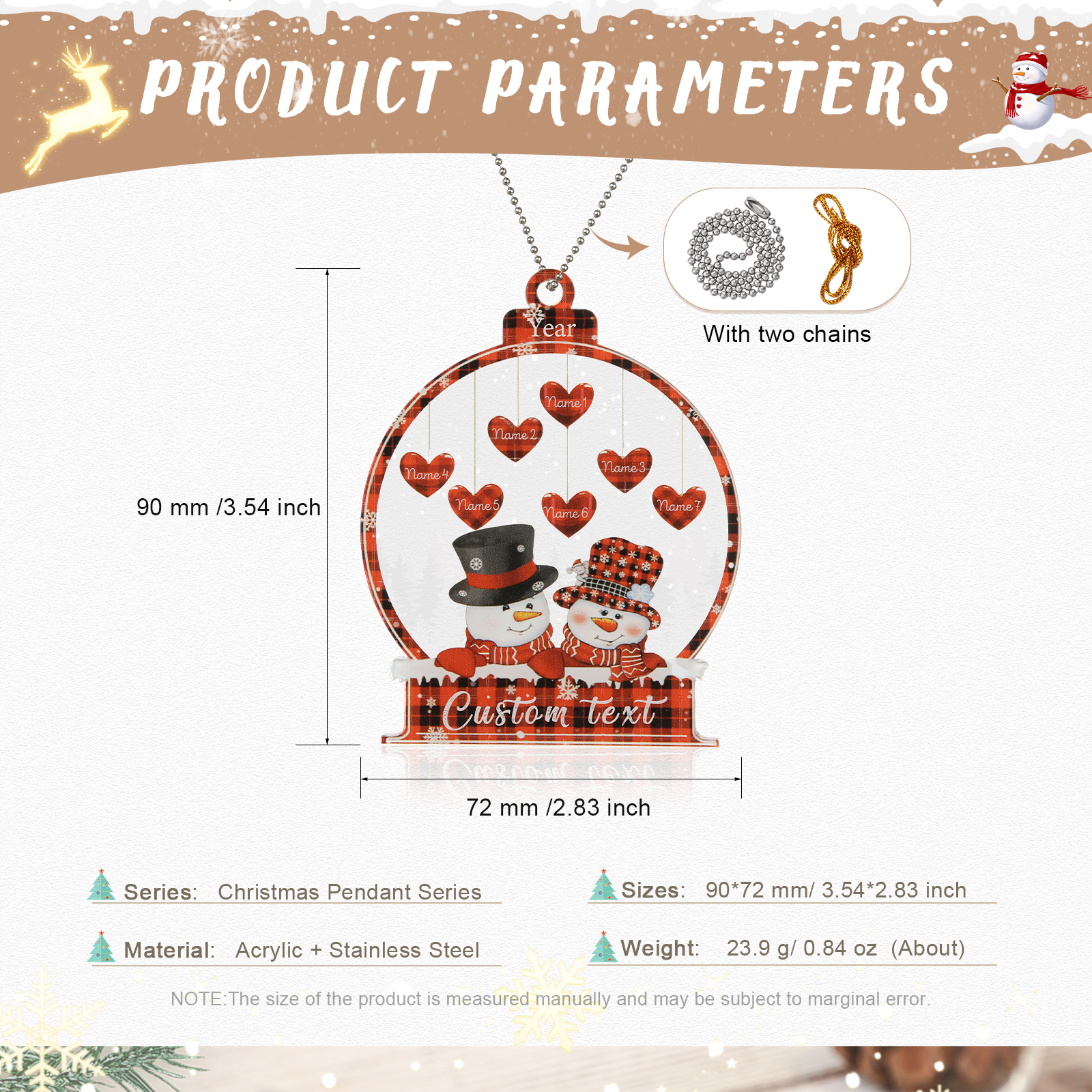 7 Names-Personalised Family Acrylic Christmas Xmas Tree Decoration Ornament-Custom 7 Names And Text Hanging Ornament Gifts For Family
