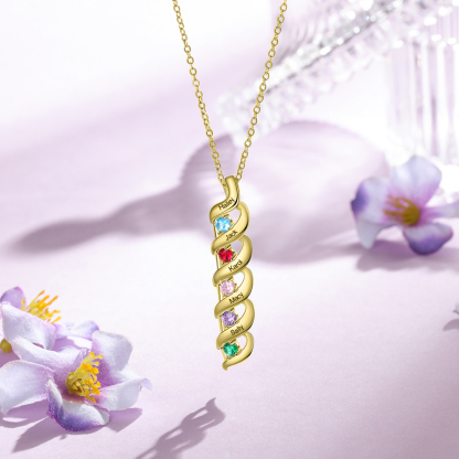 5 Names-Personalised Necklace Cascading Pendant with 5 Birthstones Engraving 5 Names Gifts for Her
