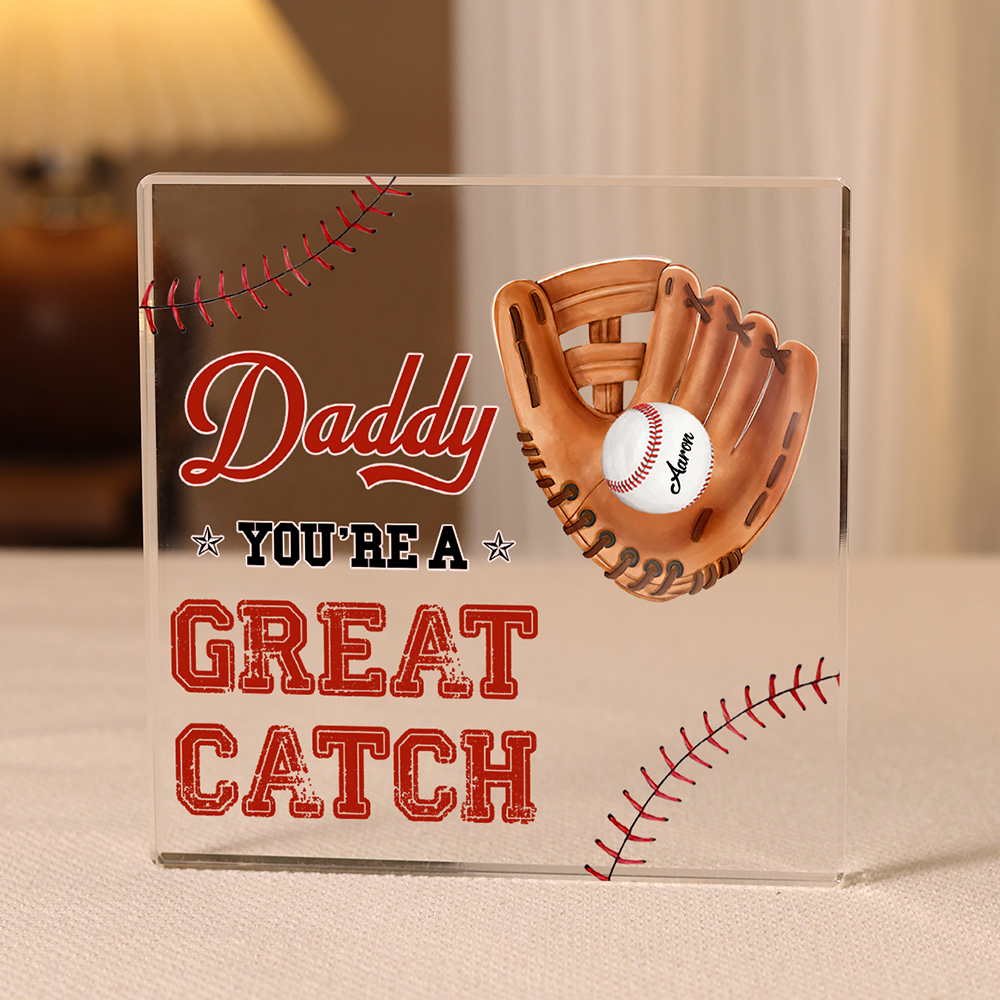 1 Name - Personalised Baseball Acrylic Keepsake Customized Name and Text Acrylic Plaque Ornament Father's Day Gift for Dad