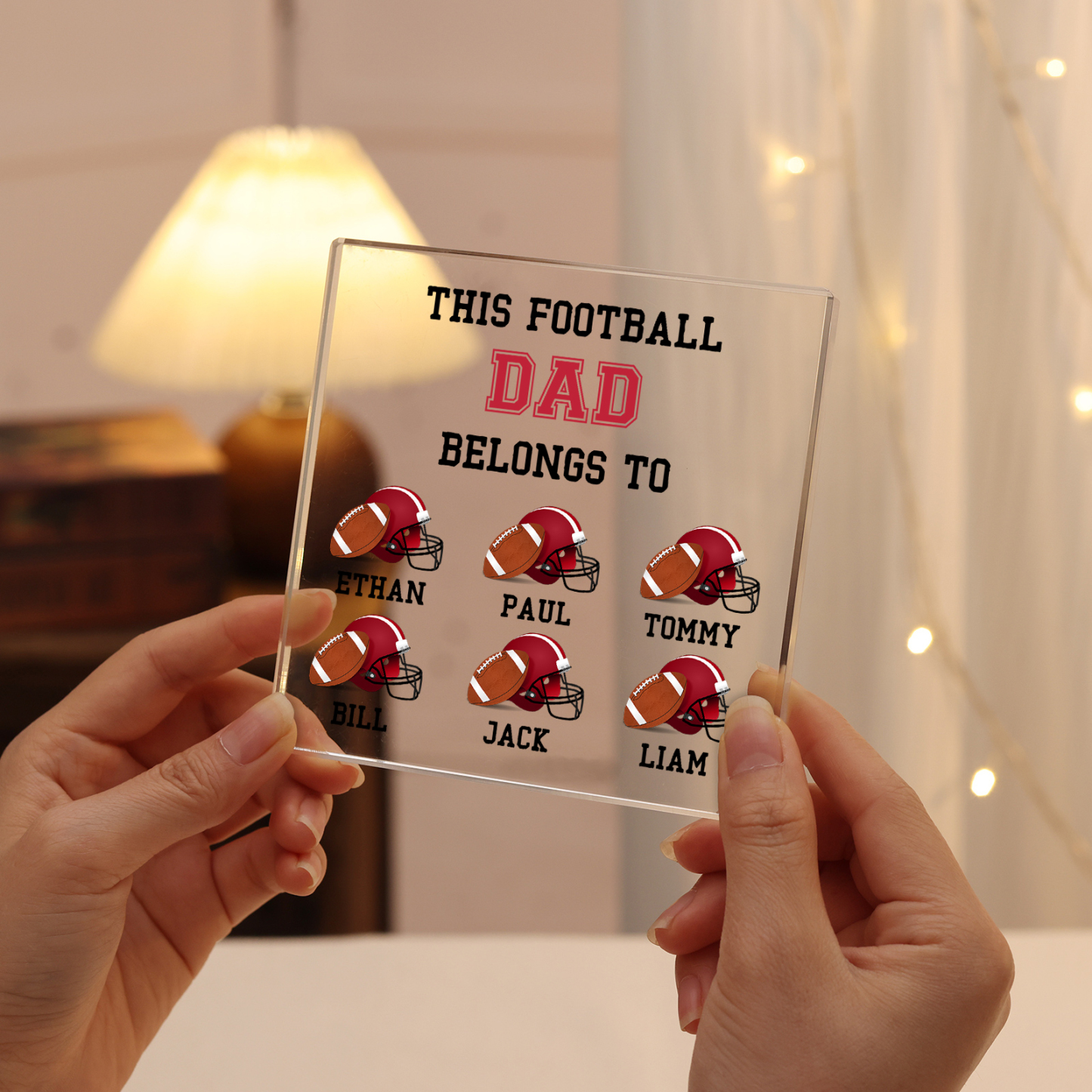 6 Names -Personalised Football Acrylic Keepsake Customized Name Acrylic Plaque Ornament Father's Day Gift for Dad