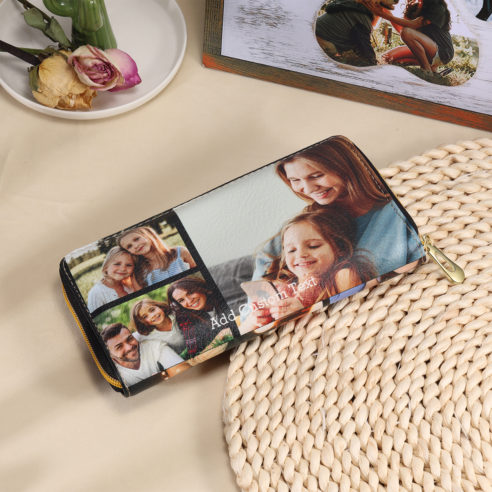Custom Purse-Long Purse Personalised Leather Wallet Engraved 6 Photos Zip Wallet  Gifts For Women Men