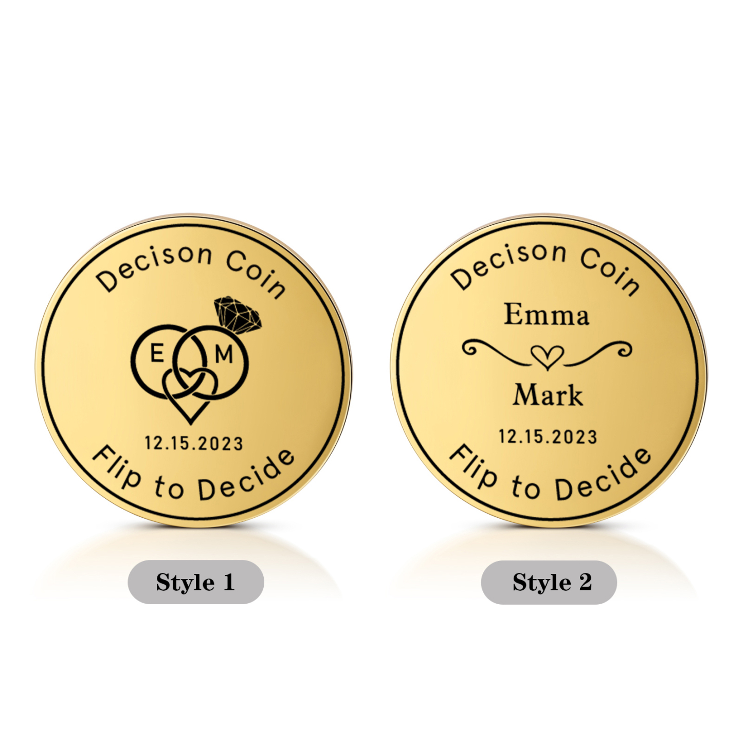 2 PCS Personalized Name Stainless Steel Couple Coin Custom Text And Date Special Gift