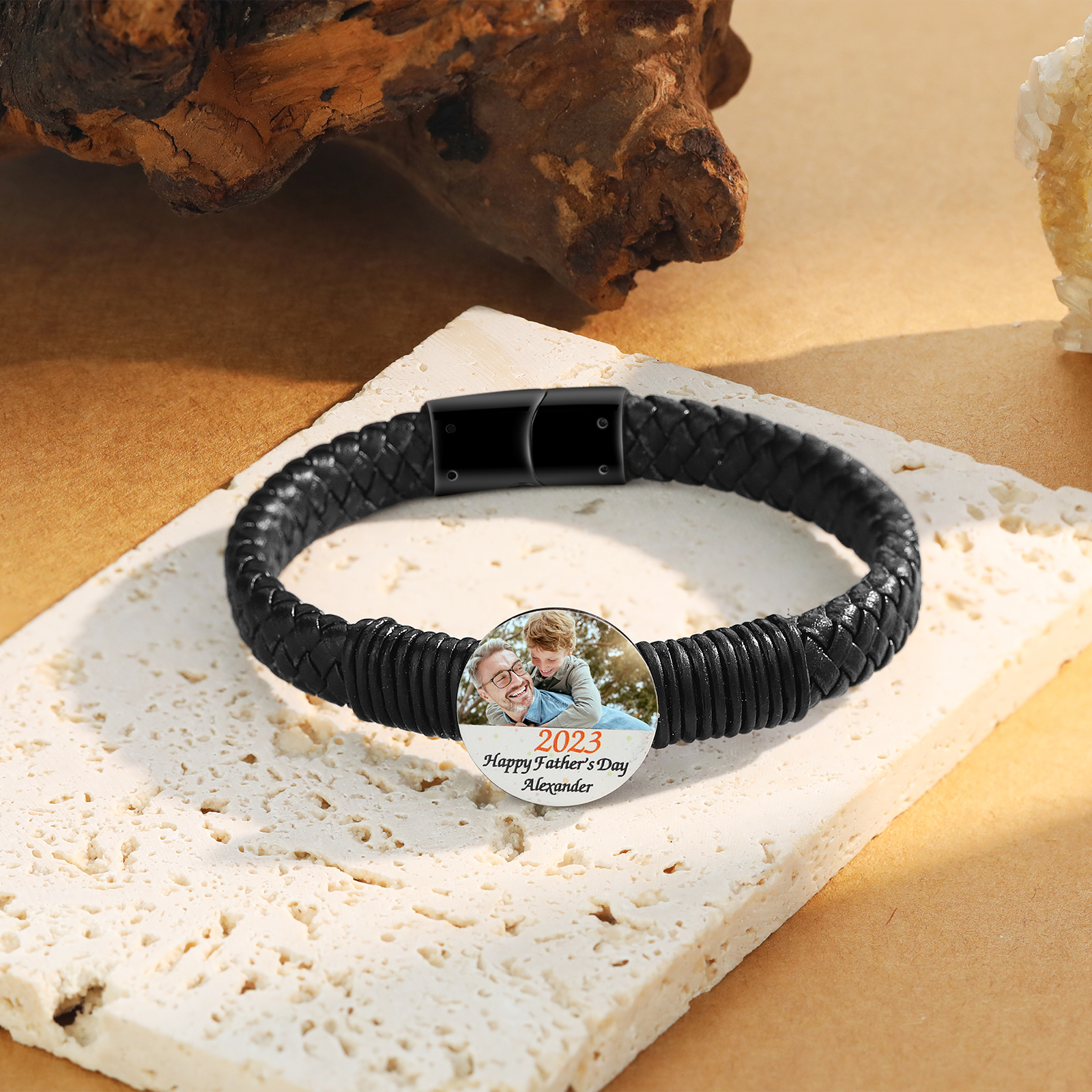 Mens Leather Bracelet Custom Photo Bracelet for Him