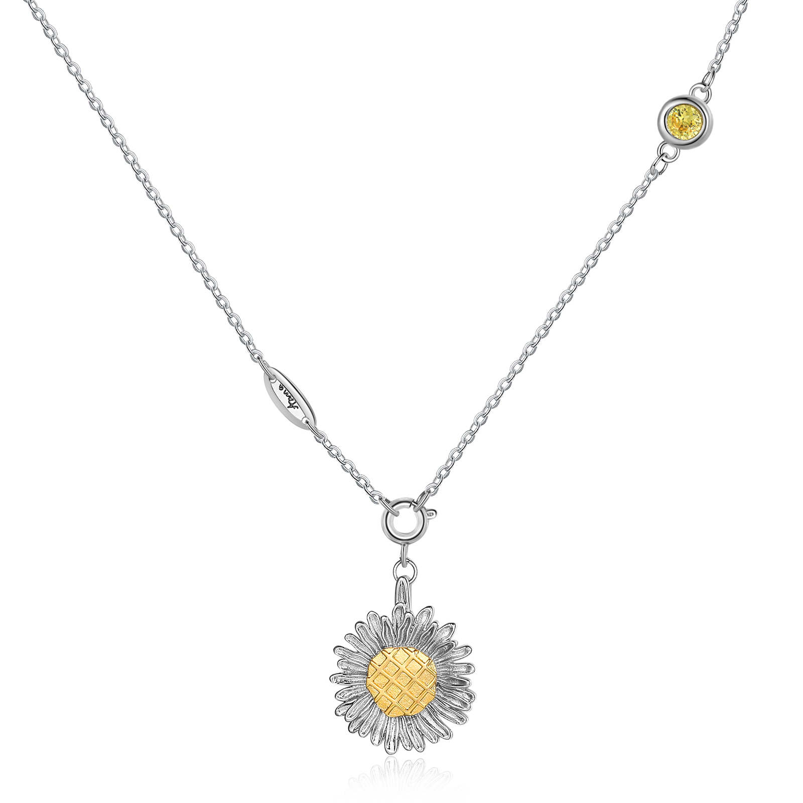 Personalised SunFlower Necklace With Birthstone Engraved Names Gift For Her