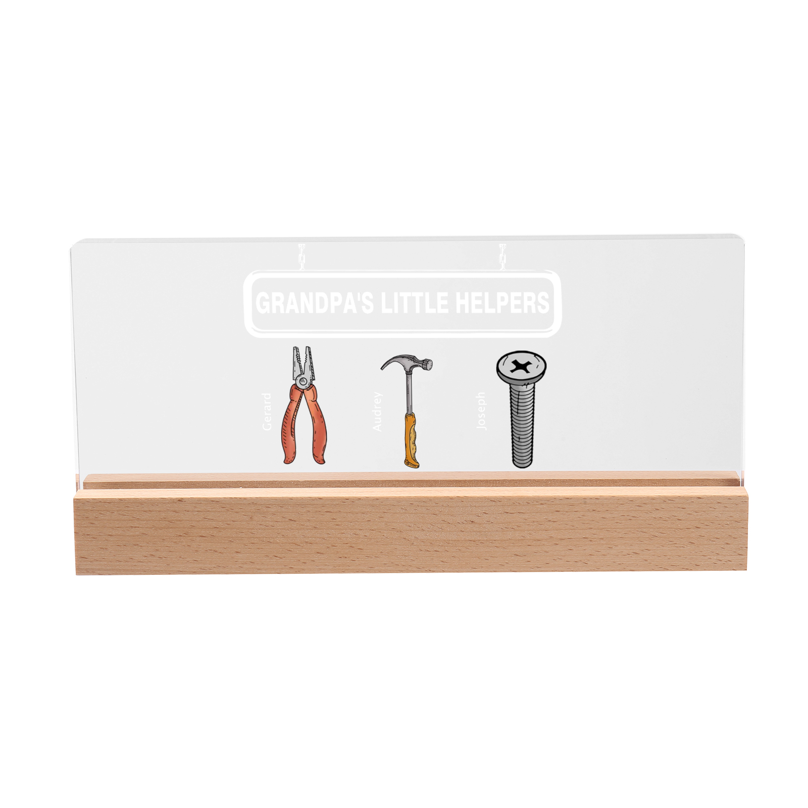 3 Names - Personalised Repair Tool Pattern Table Lamp Customized Text Father's Day Gift for Grandad/Dad