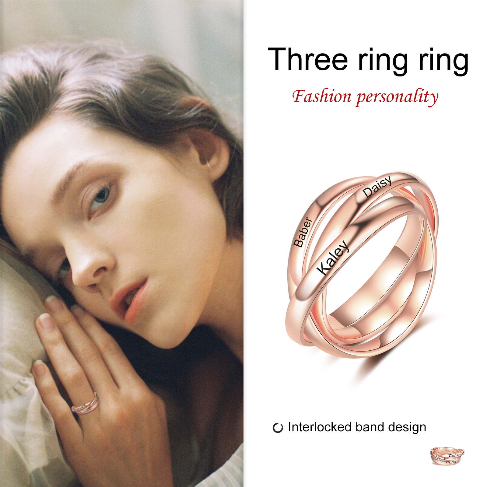 Personalised 3 Names Women's Ring