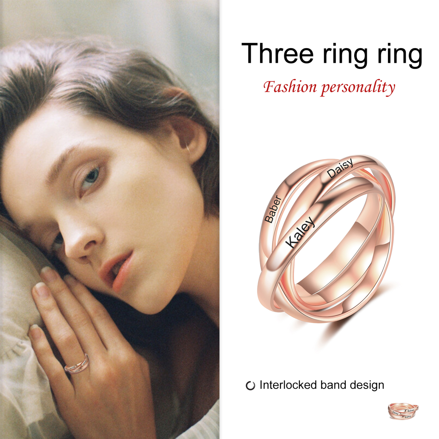 Personalised 3 Names Women's Ring
