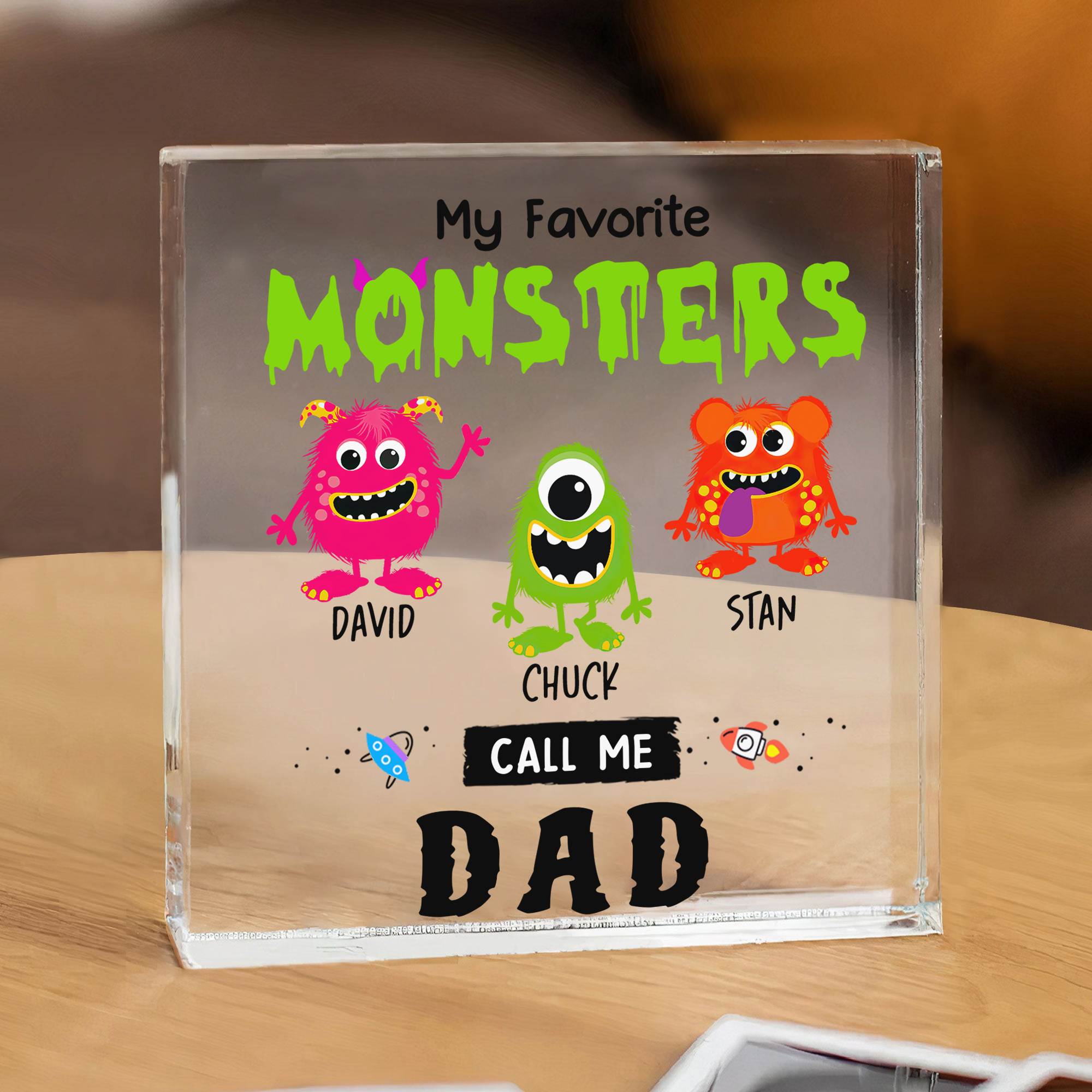 3 Names - Personalised Monster and Shit Style Custom Name Acrylic Ornament Father's Day Gift for Dad