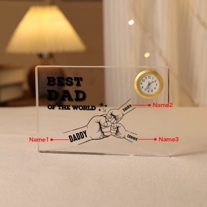 3 Names - Personalised Fist Bump Acrylic Rectangular Clock Ornament Father's Day Gift for Dad