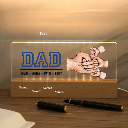4 Names - Personalised Fist Bump Table Lamp - Dad's Dream Team - Father's Day Gift for Dad