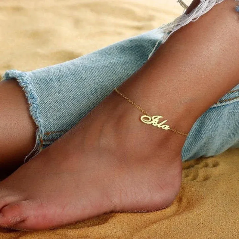 Adjustable Personalised Name Ankle Bracelet Custom 1 Name Anklet Gifts for Her