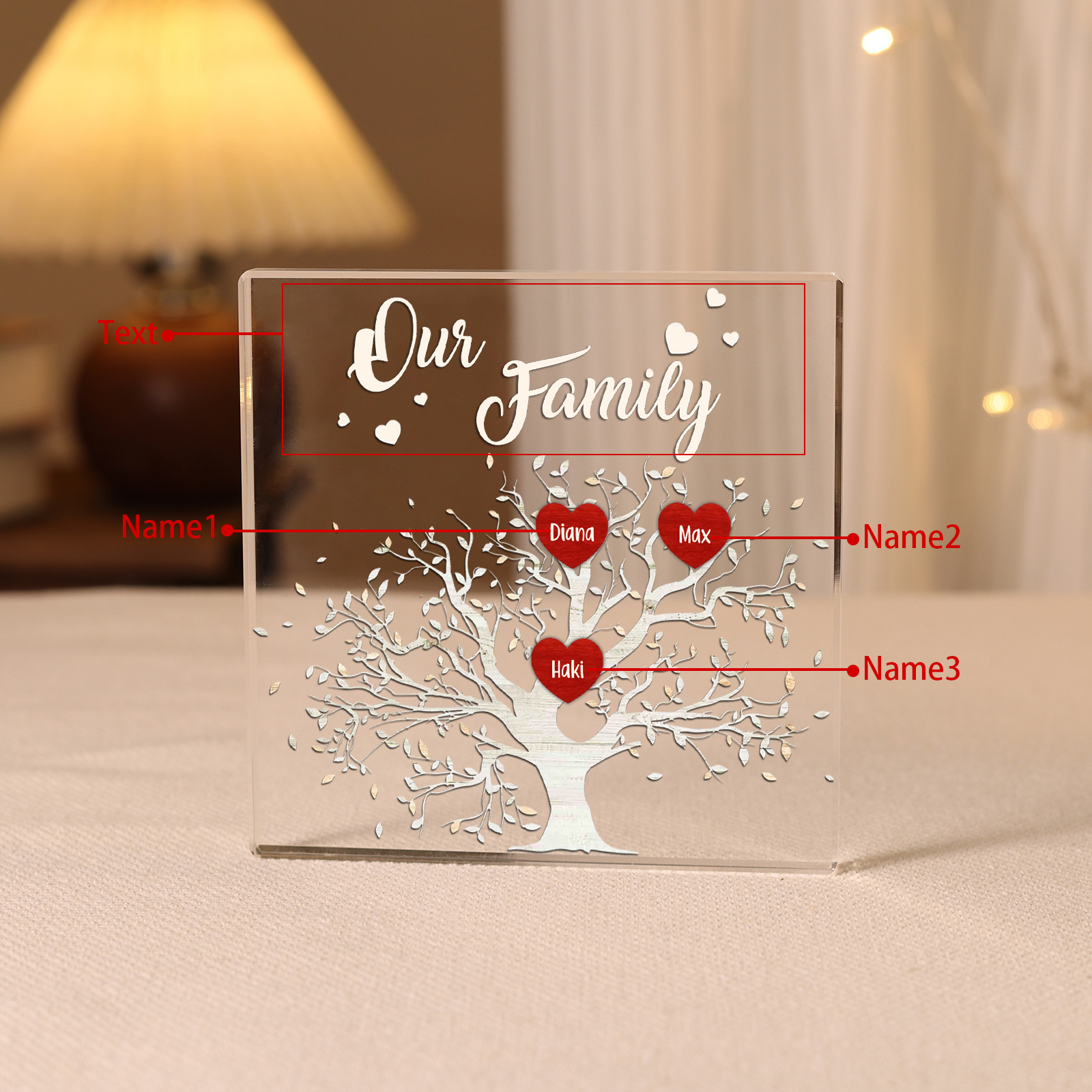 3 Names-Personalised Acrylic Family Tree Keepsake-Custom Text and Names-Acrylic Plaque Home Decoration Gift for Dad/Grandad
