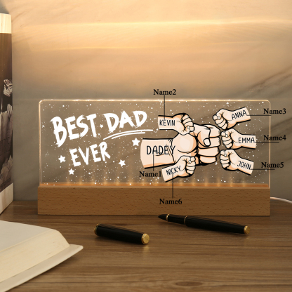 6 Names - Personalised Fist Bump Lamp - Best Dad Ever - Father's Day Gift for Dad