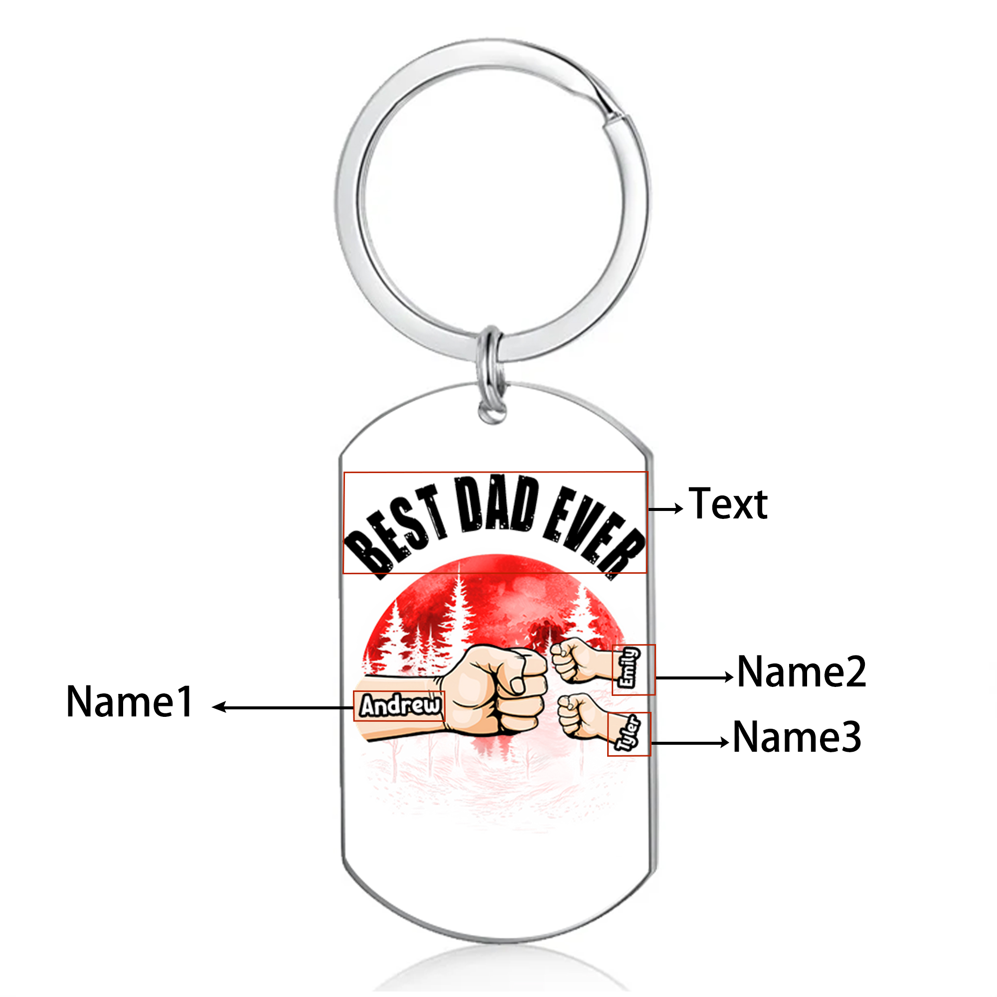3 Names - Personalised Custom Fist Bump Keyring Mangrove Style Keyring Gift for Dad