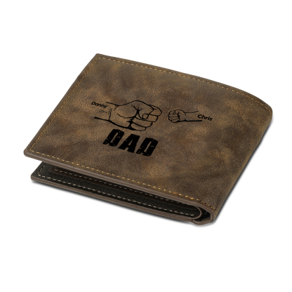2 Names - Personalised Fist Bump Photo Custom Leather Men's  Wallet as a Father's Day Gift for Dad