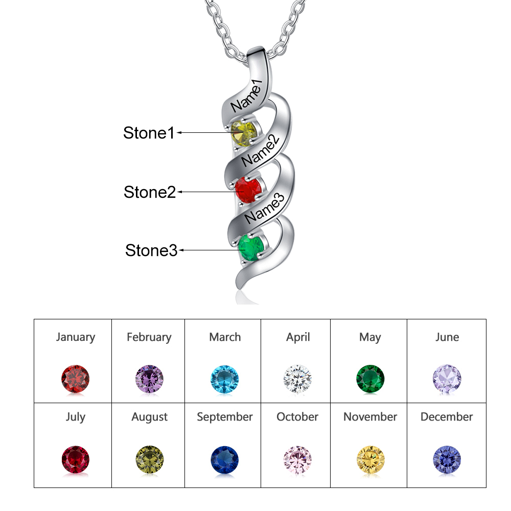 3 Names-Personalised Necklace Cascading Pendant with 3 Birthstones Engraving 3 Names Gifts for Her