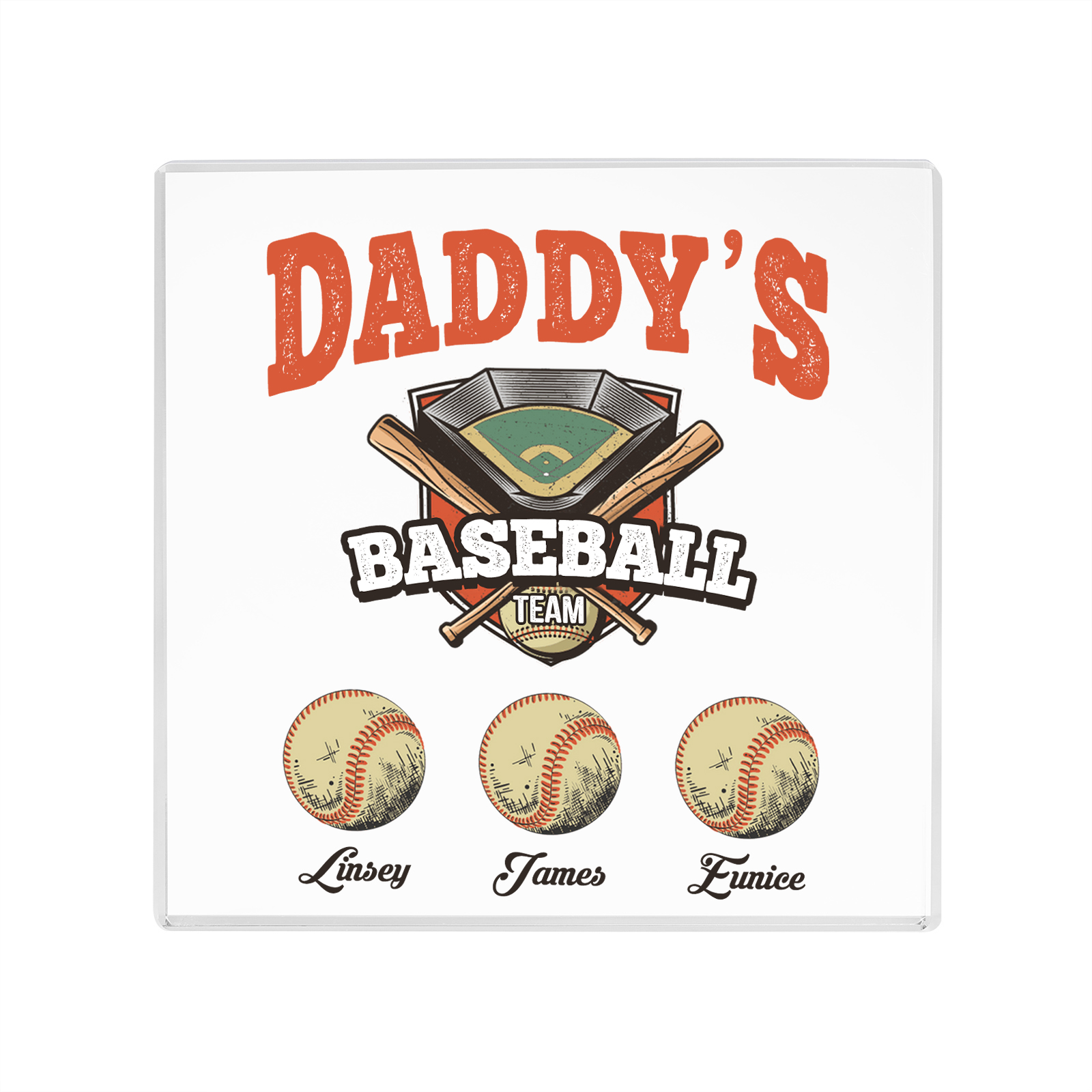 3 Names - Personalised Baseball Acrylic Keepsake Customized Name Acrylic Plaque Decoration Father's Day Gift for Dad