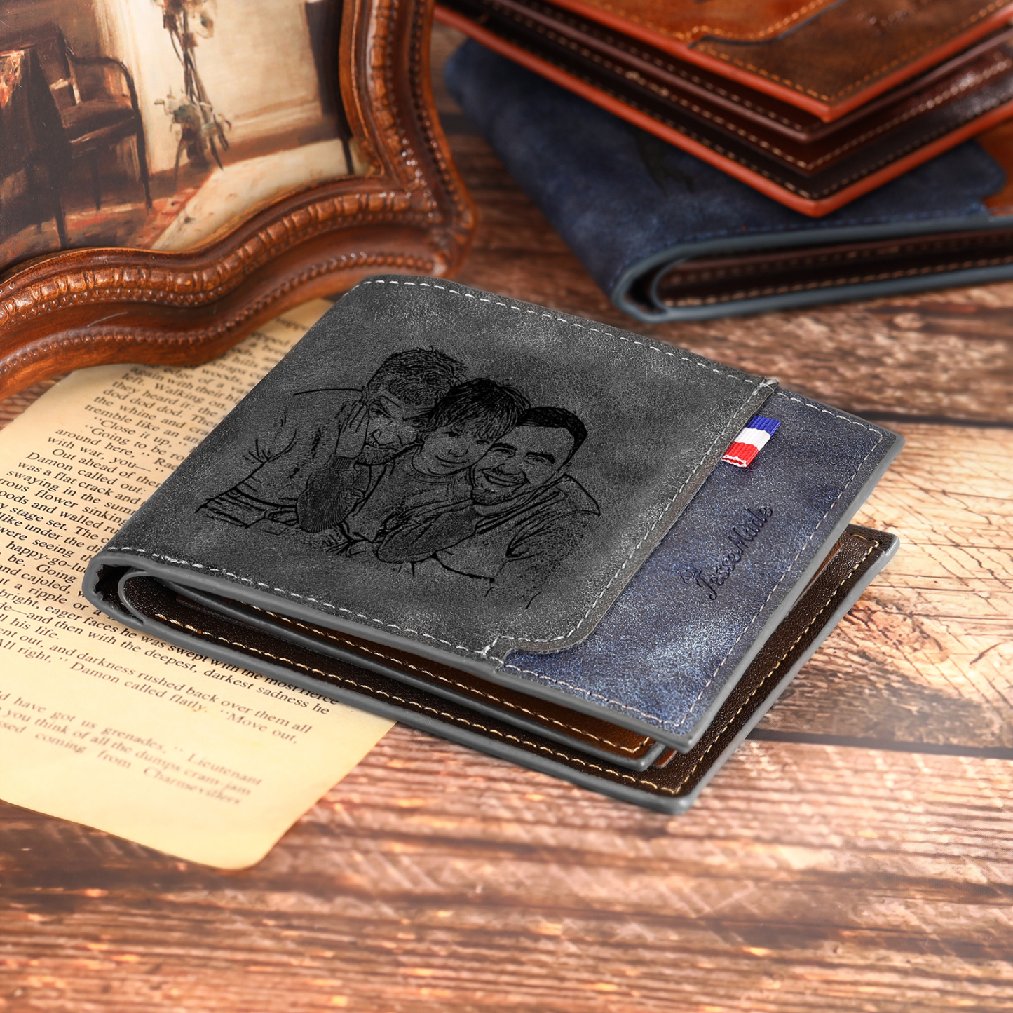 2 Names - Personalised Photo Custom Leather Men's Wallet as a Father's Day Gift for Dad