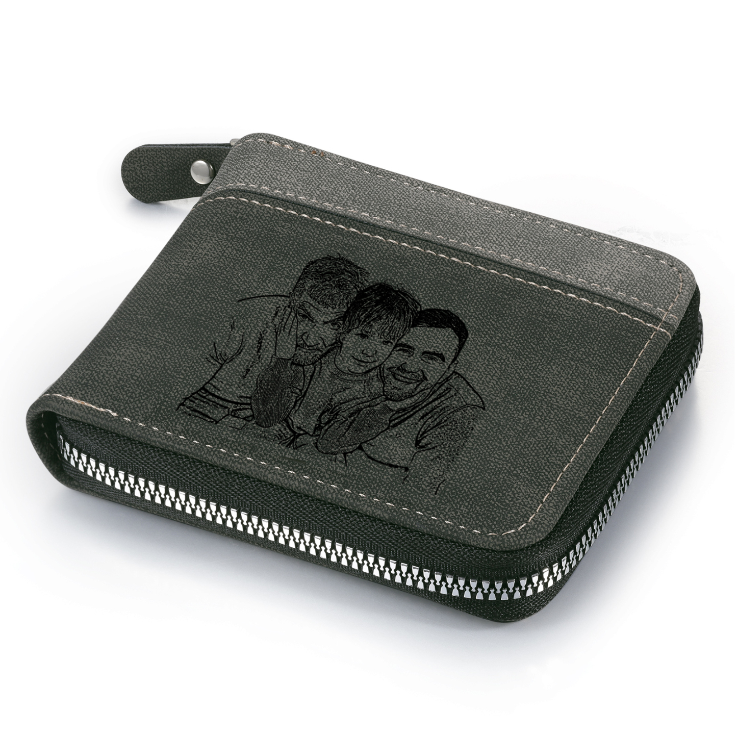 5 Names - Personalised Fist Bump Photo Custom Leather Men's Zipper Wallet as a Father's Day Gift for Dad