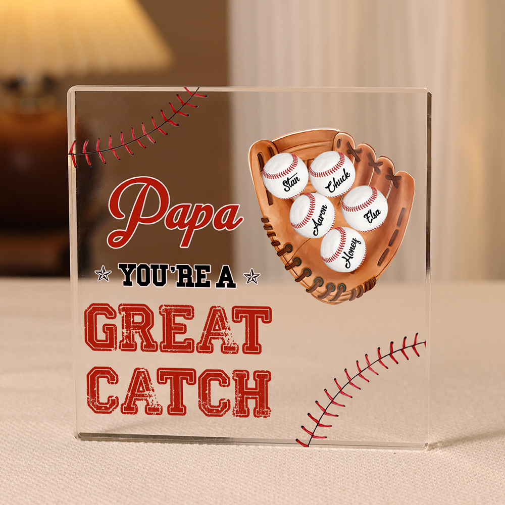 5 Names - Personalised Baseball Acrylic Keepsake Customized Name and Text Acrylic Plaque Ornament Father's Day Gift for Dad