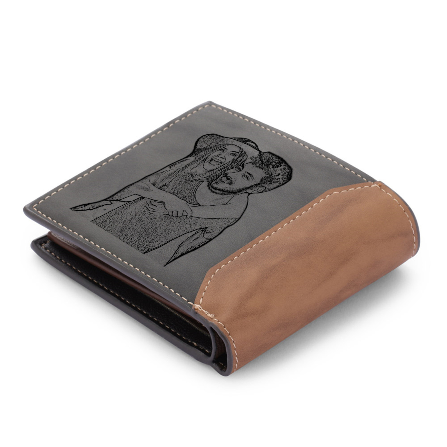 Personalised Photo Engraved PU Leather Couples Wallet for Men