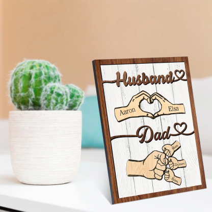 5 Names - Personalised Fist Bump Home Wooden Decor Father's Day Gift for Dad