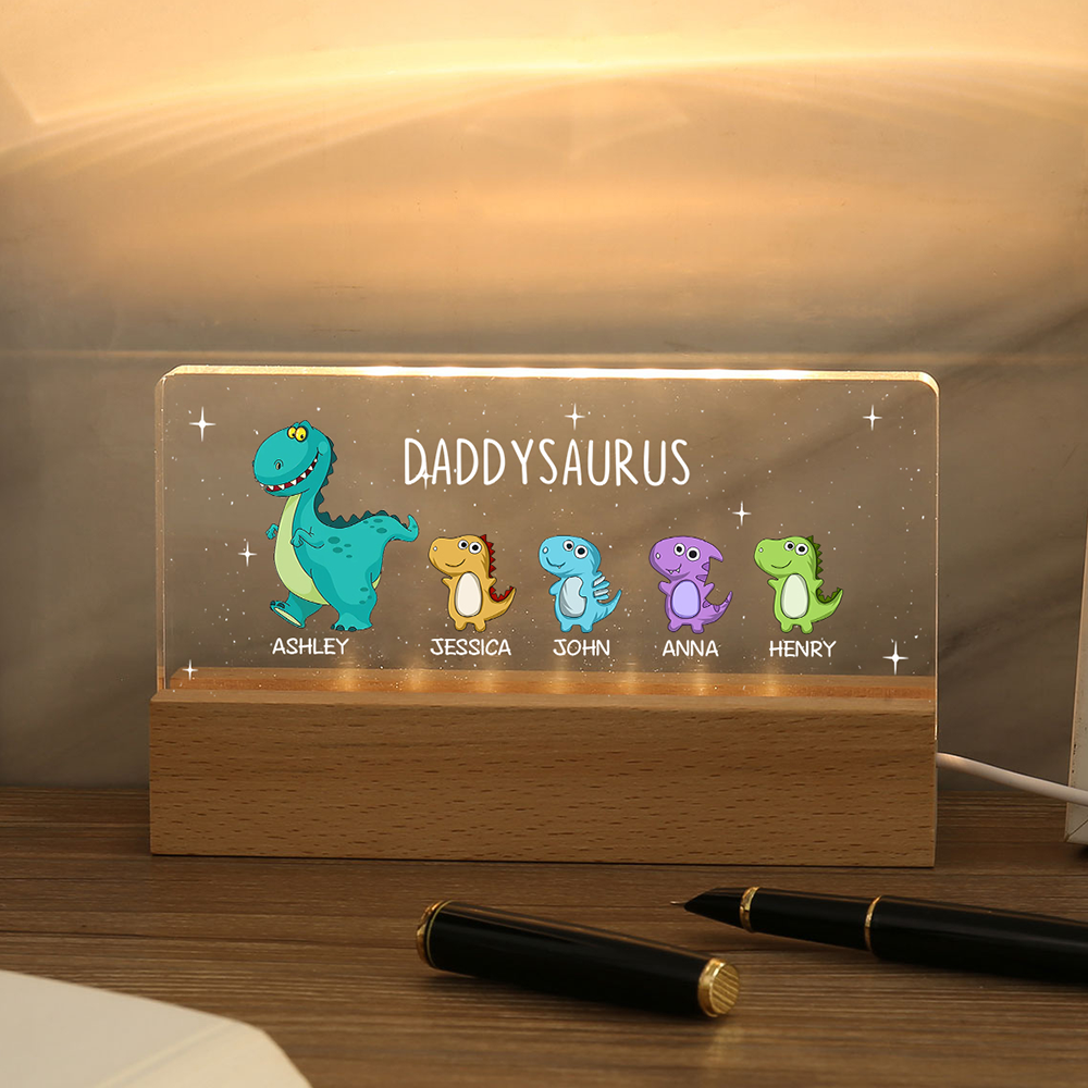 5 Names - Personalised Cute Dinosaur Pattern Beautiful Table Lamp Father's Day Gift for Dad