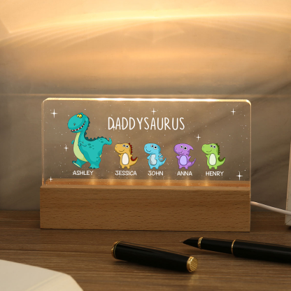 5 Names - Personalised Cute Dinosaur Pattern Beautiful Table Lamp Father's Day Gift for Dad