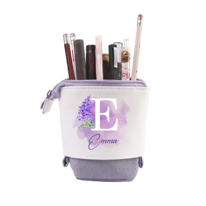 Personalised Pencil Case Custom Name & Letter & Birthday Flower Pen Pouch Back To School Gift for Kids
