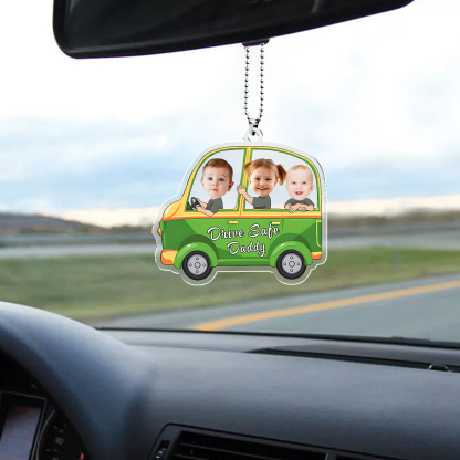 Acrylic Keyring/Decoration Personalised 3 Photos, Name And Text Child Driving Pattern Pendant For Dad