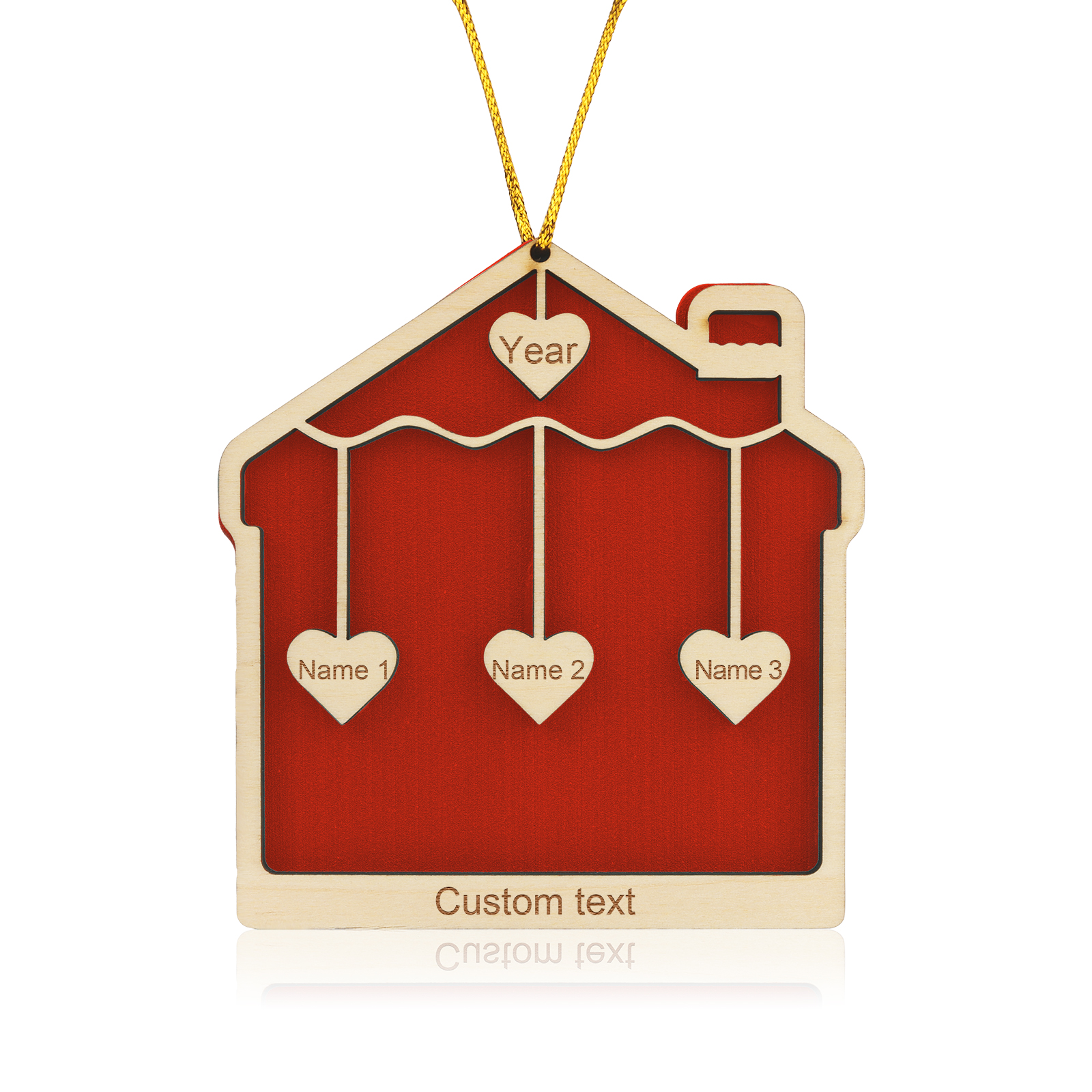 3 Names-Personalised Family Wooden Christmas Xmas Tree Decoration Ornament-Custom 3 Names And Year Hanging Ornament Gifts For Family