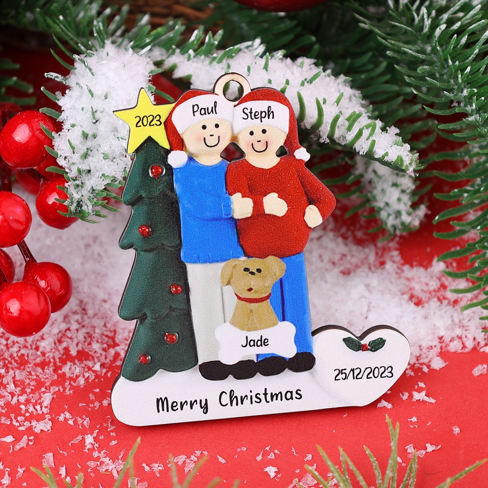 4 Names-Personalised Family Wooden Christmas Xmas Tree Decoration Ornament-Custom 4 Names And Dates Hanging Ornament Gifts For Family