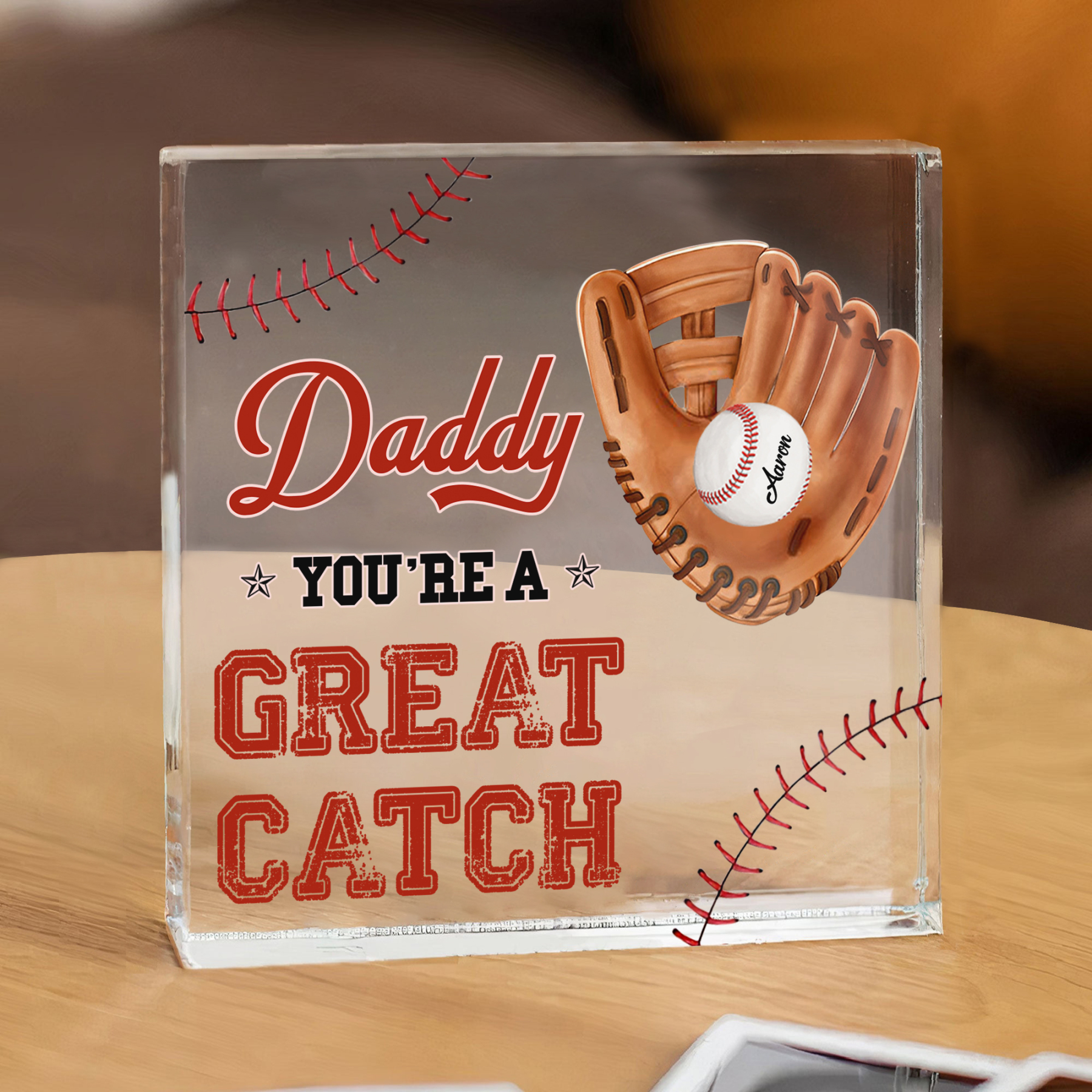 1 Name - Personalised Baseball Acrylic Keepsake Customized Name and Text Acrylic Plaque Ornament Father's Day Gift for Dad