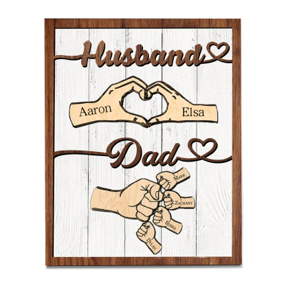 6 Names - Personalised Fist Bump Home Wooden Decor Father's Day Gift for Dad