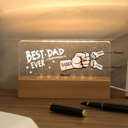 3 Names - Personalised Fist Bump Lamp - Best Dad Ever - Father's Day Gift for Dad